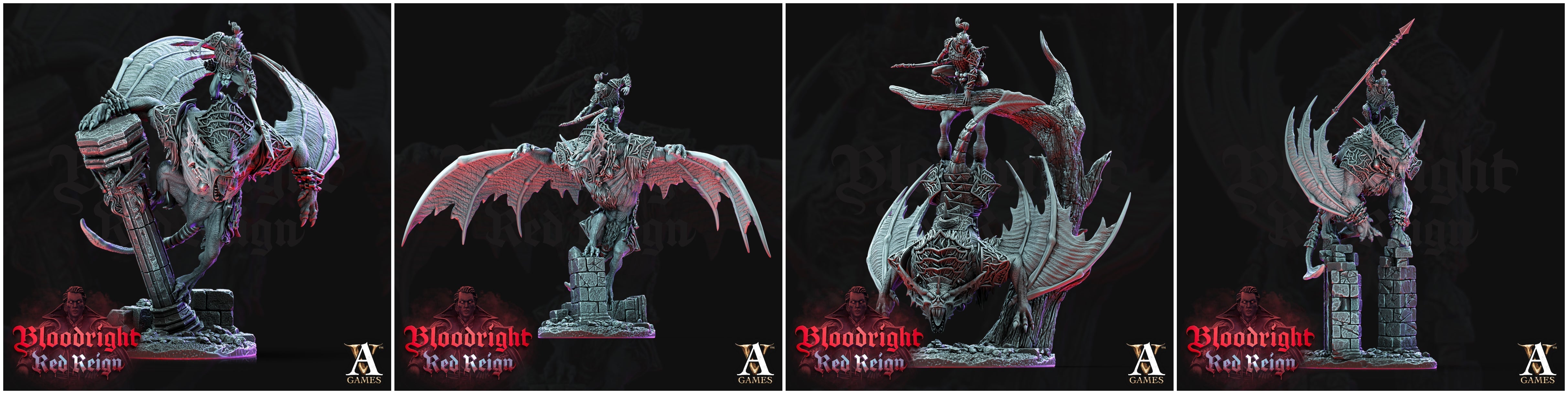 3D Printed Archvillain Games Bloodright Red Reign - Dire Bat Riders 28mm 32mm D&D (Online Only)