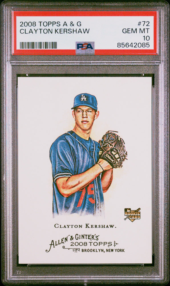 Graded 2008 Topps Allen & Ginter Clayton Kershaw #72 Rookie RC Baseball Card PSA 10 Gem Mint (ONLINE ORDER ONLY)