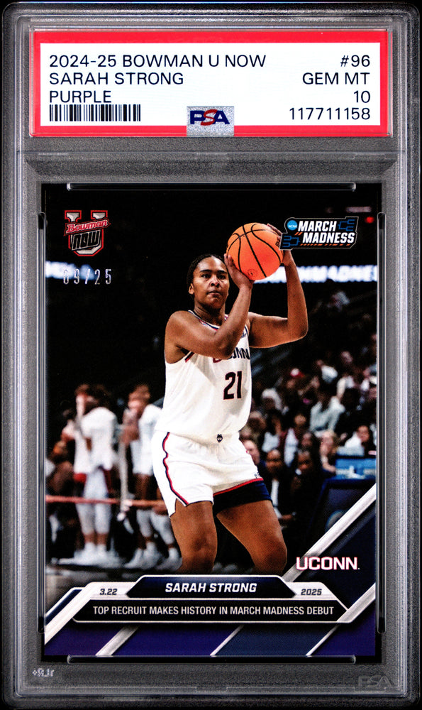 Graded 2024 Topps Bowman U Now Sarah Strong #96 Purple /25 Rookie RC Basketball Card PSA 10 Gem Mint (ONLINE ORDER ONLY)