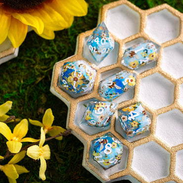 Bees And Flower Handmade Resin DND Dice Set (ONLINE ORDER ONLY)
