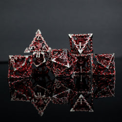 Pre-Order|| Beholder's Gates Hollow Metal Dice Set - Bloodied Silver
