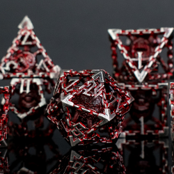 Pre-Order|| Beholder's Gates Hollow Metal Dice Set - Bloodied Silver