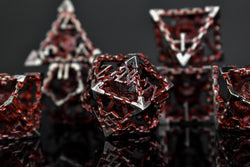 Pre-Order|| Beholder's Gates Hollow Metal Dice Set - Bloodied Silver