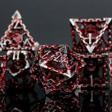 Pre-Order|| Beholder's Gates Hollow Metal Dice Set - Bloodied Silver