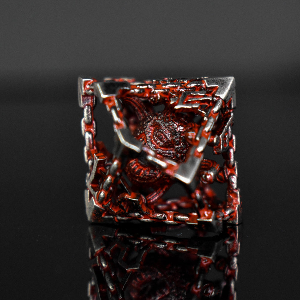 Pre-Order|| Beholder's Gates Hollow Metal Dice Set - Bloodied Silver