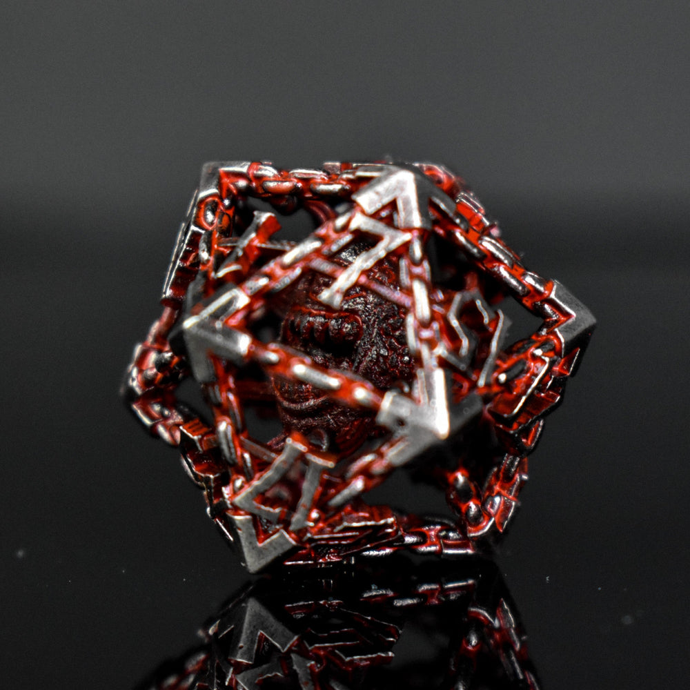 Pre-Order|| Beholder's Gates Hollow Metal Dice Set - Bloodied Silver