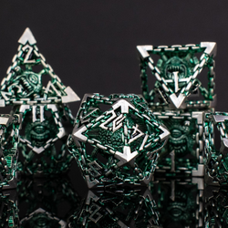 Pre-Order|| Beholder's Gates Hollow Metal Dice Set - Green and Silver