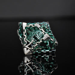 Pre-Order|| Beholder's Gates Hollow Metal Dice Set - Green and Silver