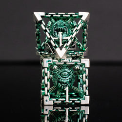 Pre-Order|| Beholder's Gates Hollow Metal Dice Set - Green and Silver