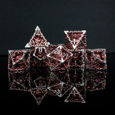 Pre-Order|| Beholder's Gates Hollow Metal Dice Set - Red and Silver