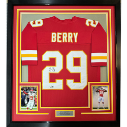 Framed Facsimile Autographed Eric Berry 35x39 Kansas City Red Reprint Laser Auto Football Jersey (ONLINE ORDER ONLY)