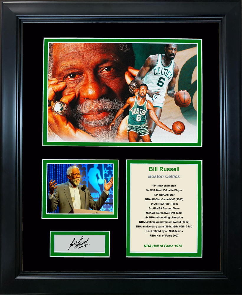 Framed Bill Russell Hall of Fame Facsimile Laser Engraved Signature Auto Boston Celtics 11"x14" Photo Sig Collage (ONLINE ORDER ONLY)
