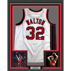 Framed Autographed/Signed Bill Walton 35x39 Portland White Basketball Jersey JSA COA