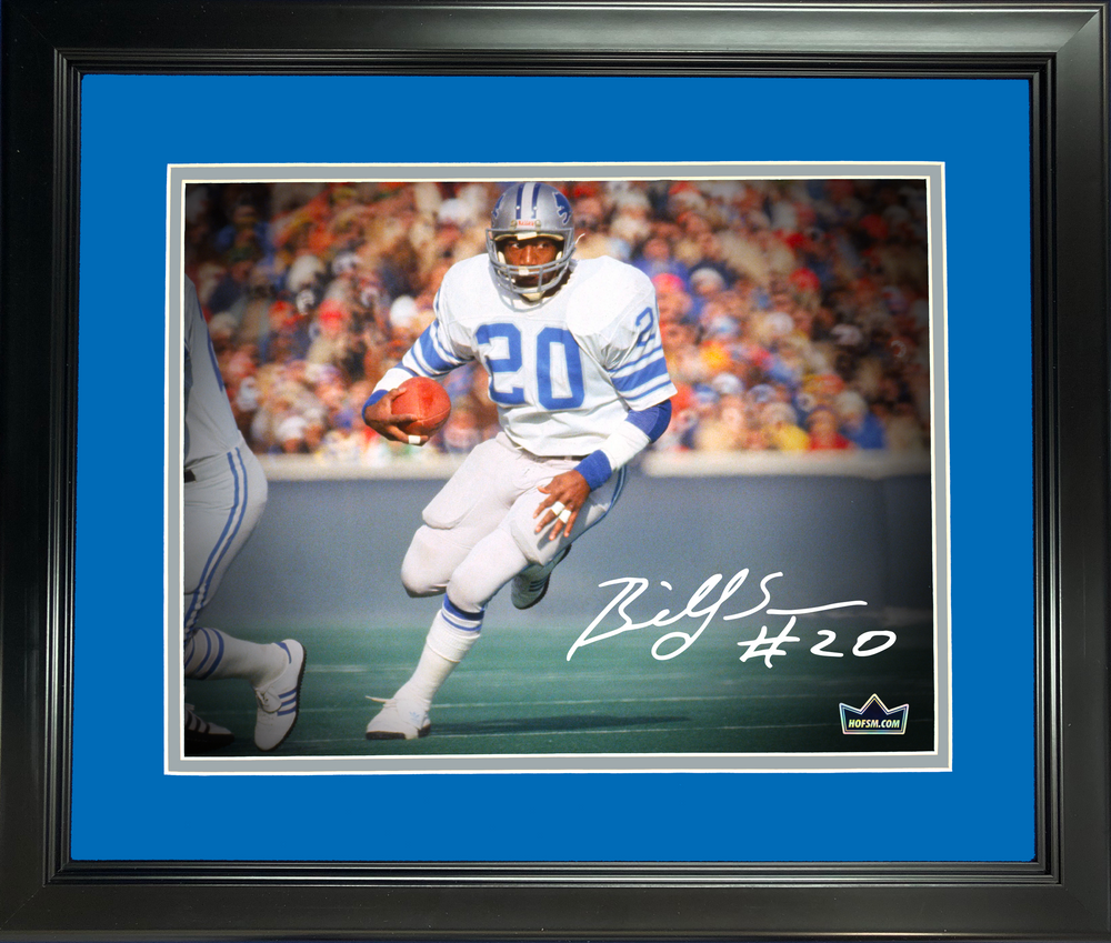 Framed Billy Sims Detroit Lions Facsimile Laser Engraved Signature Auto 11"x14" Football Photo HOFSM Holo (ONLINE ORDER ONLY)