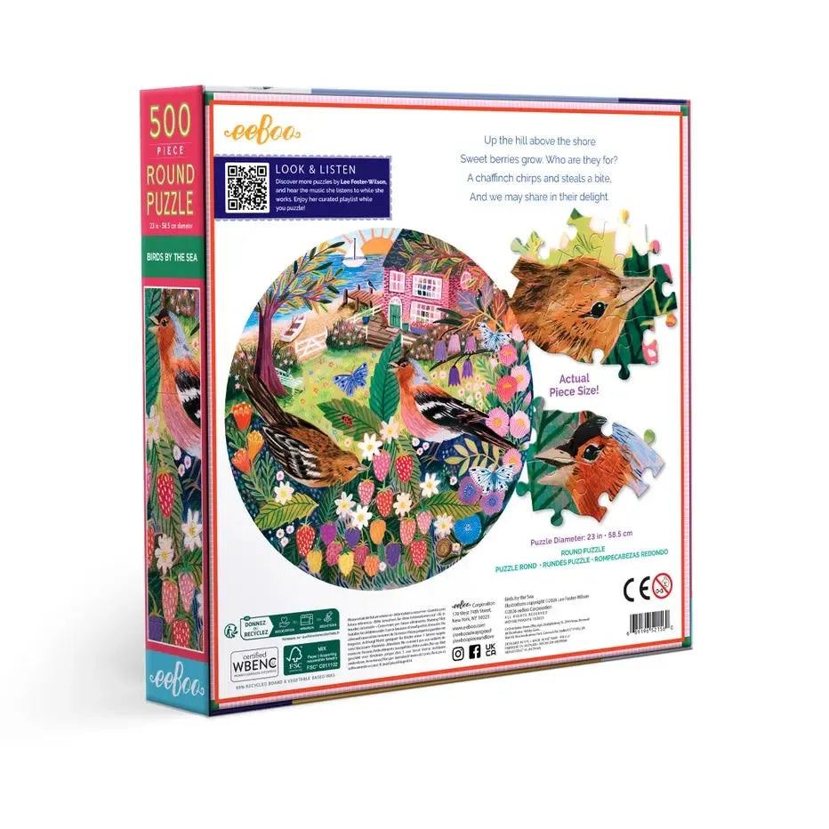 Birds by the Sea 500 Piece Round Jigsaw Puzzle eeBoo