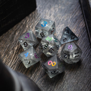 Black Inked Lightning Cracked Glass DND Dice Set (ONLINE ORDER ONLY)