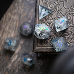 Black Inked Lightning Cracked Glass DND Dice Set (ONLINE ORDER ONLY)