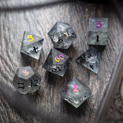 Black Inked Lightning Cracked Glass DND Dice Set (ONLINE ORDER ONLY)