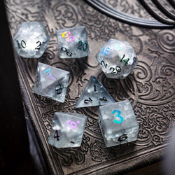 Black Inked Lightning Cracked Glass DND Dice Set (ONLINE ORDER ONLY)