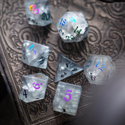 Black Inked Lightning Cracked Glass DND Dice Set (ONLINE ORDER ONLY)