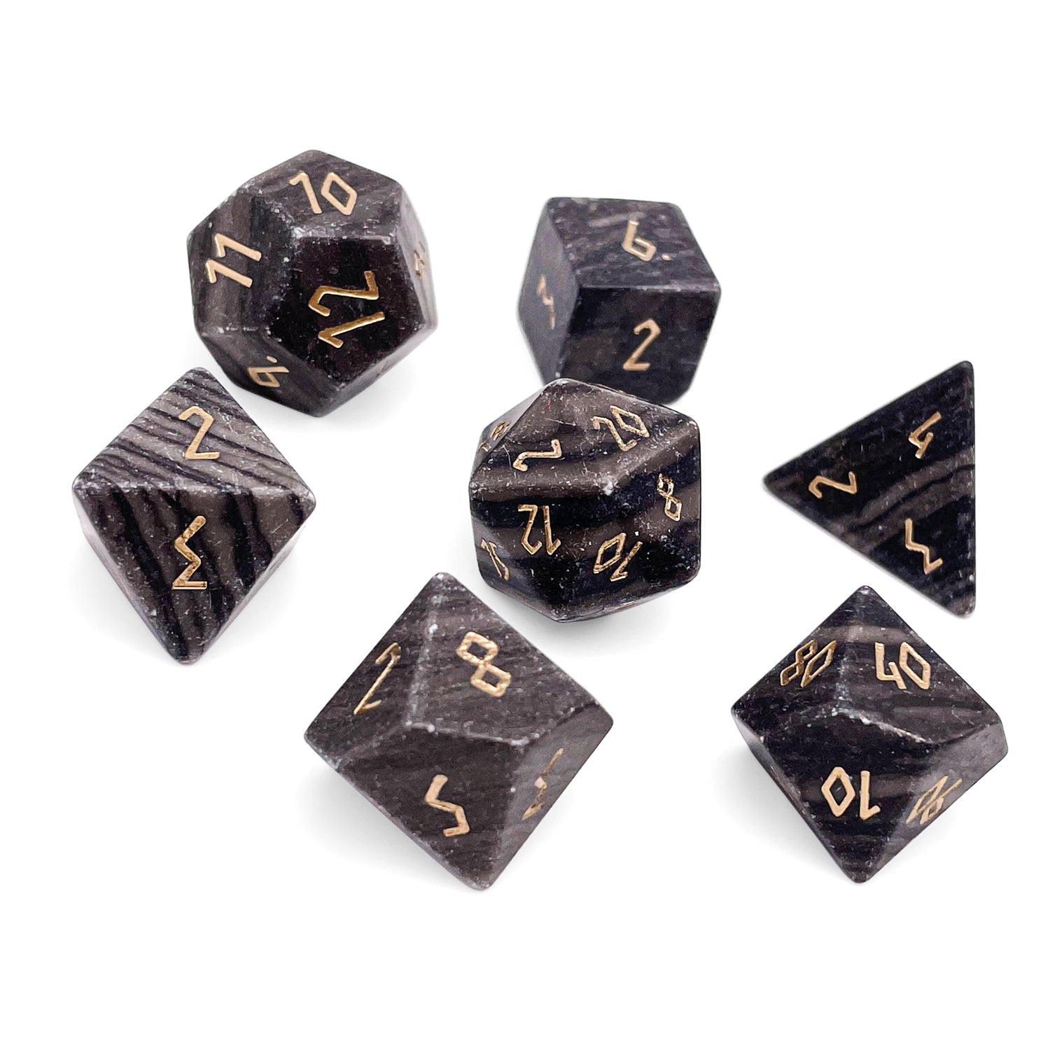 Black Striped Marble - 7 Piece RPG Set Gemstone Dice (Online Only)