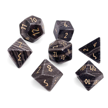 Black Striped Marble - 7 Piece RPG Set Gemstone Dice (Online Only)