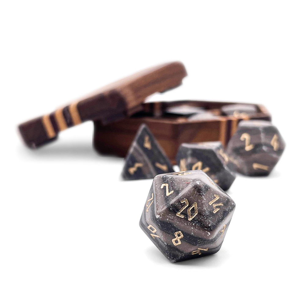 Black Striped Marble - 7 Piece RPG Set Gemstone Dice (Online Only)