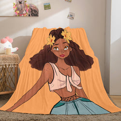 Black African Girl Flannel Blanket Throw Blanket (Online Order Only)
