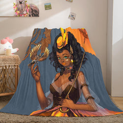 Black African Girl Flannel Blanket Throw Blanket (Online Order Only)