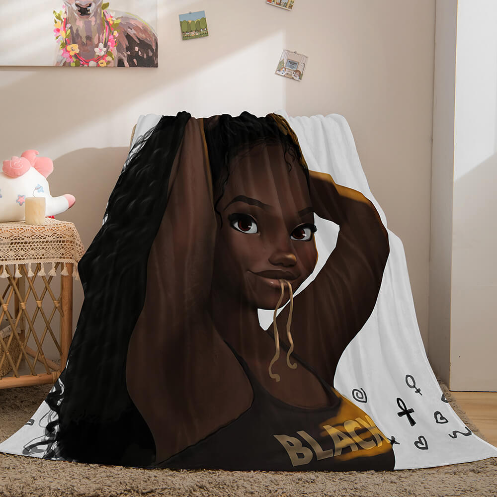 Black African Girl Flannel Blanket Throw Blanket (Online Order Only)