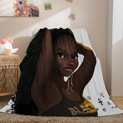 Black African Girl Flannel Blanket Throw Blanket (Online Order Only)