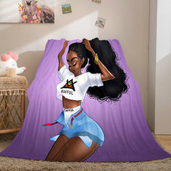 Black African Girl Flannel Blanket Throw Blanket (Online Order Only)
