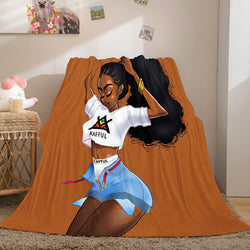 Black African Girl Flannel Blanket Throw Blanket (Online Order Only)