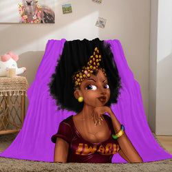 Black African Girl Flannel Blanket Throw Blanket (Online Order Only)