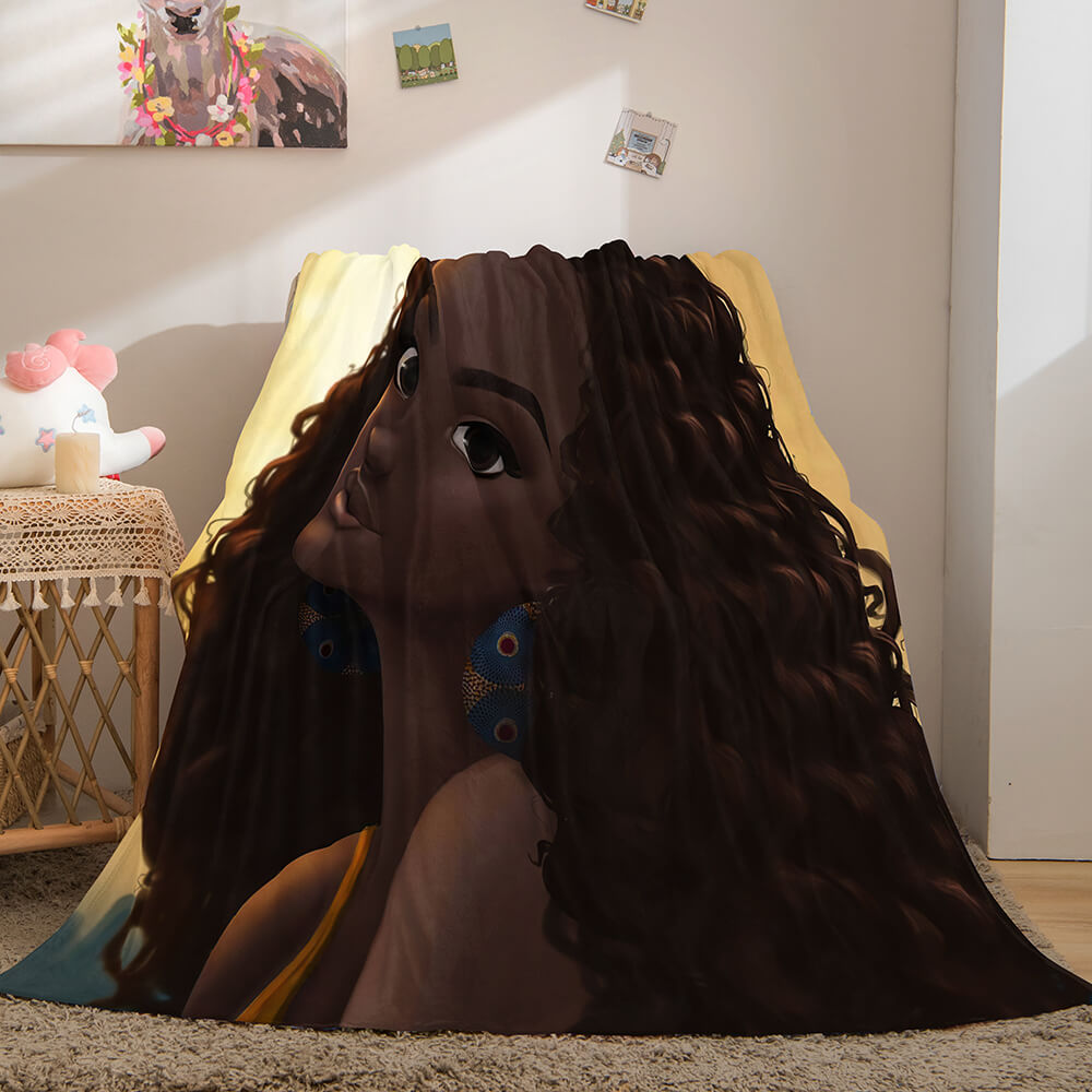 Black African Girl Flannel Blanket Throw Blanket (Online Order Only)