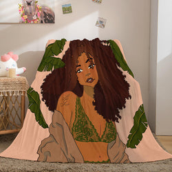 Black African Girl Flannel Blanket Throw Blanket (Online Order Only)