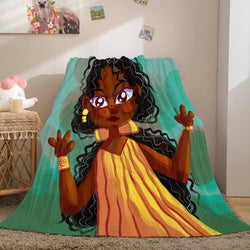 Black African Girl Flannel Blanket Throw Blanket (Online Order Only)