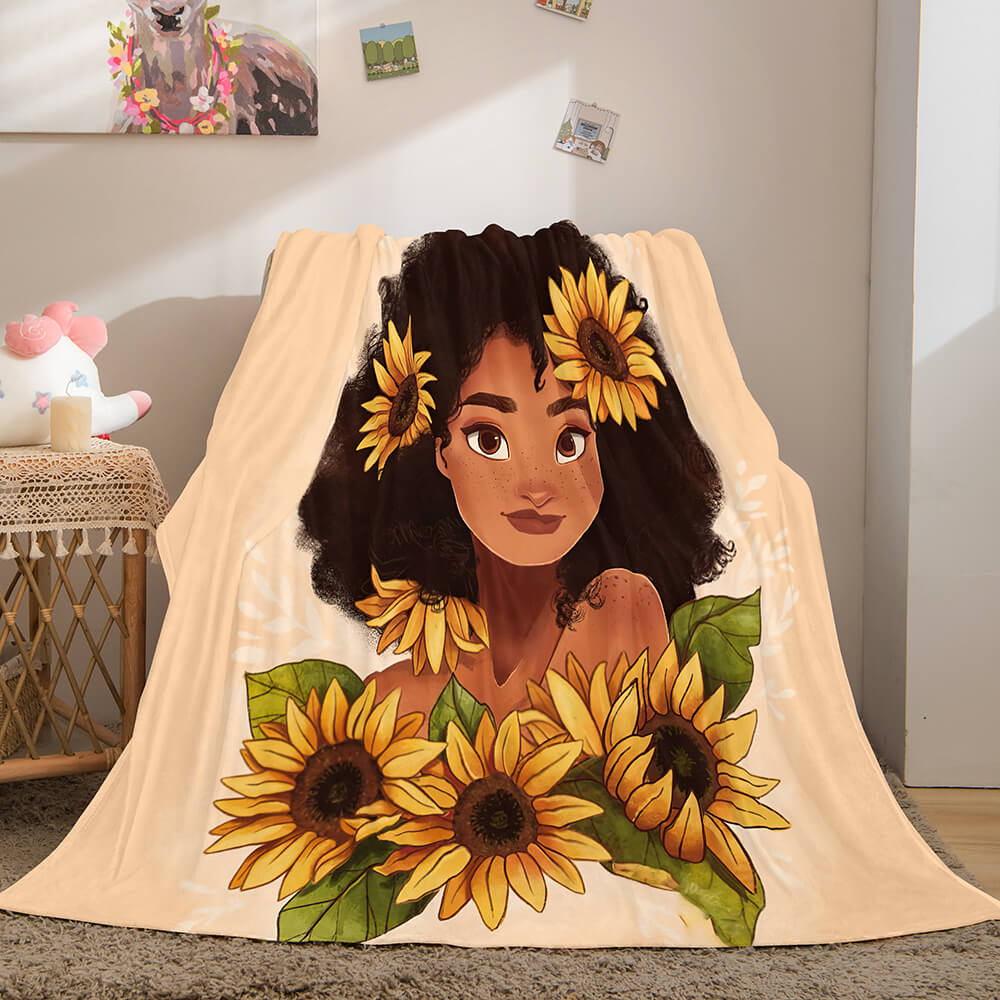 Black African Girl Flannel Blanket Throw Blanket (Online Order Only)