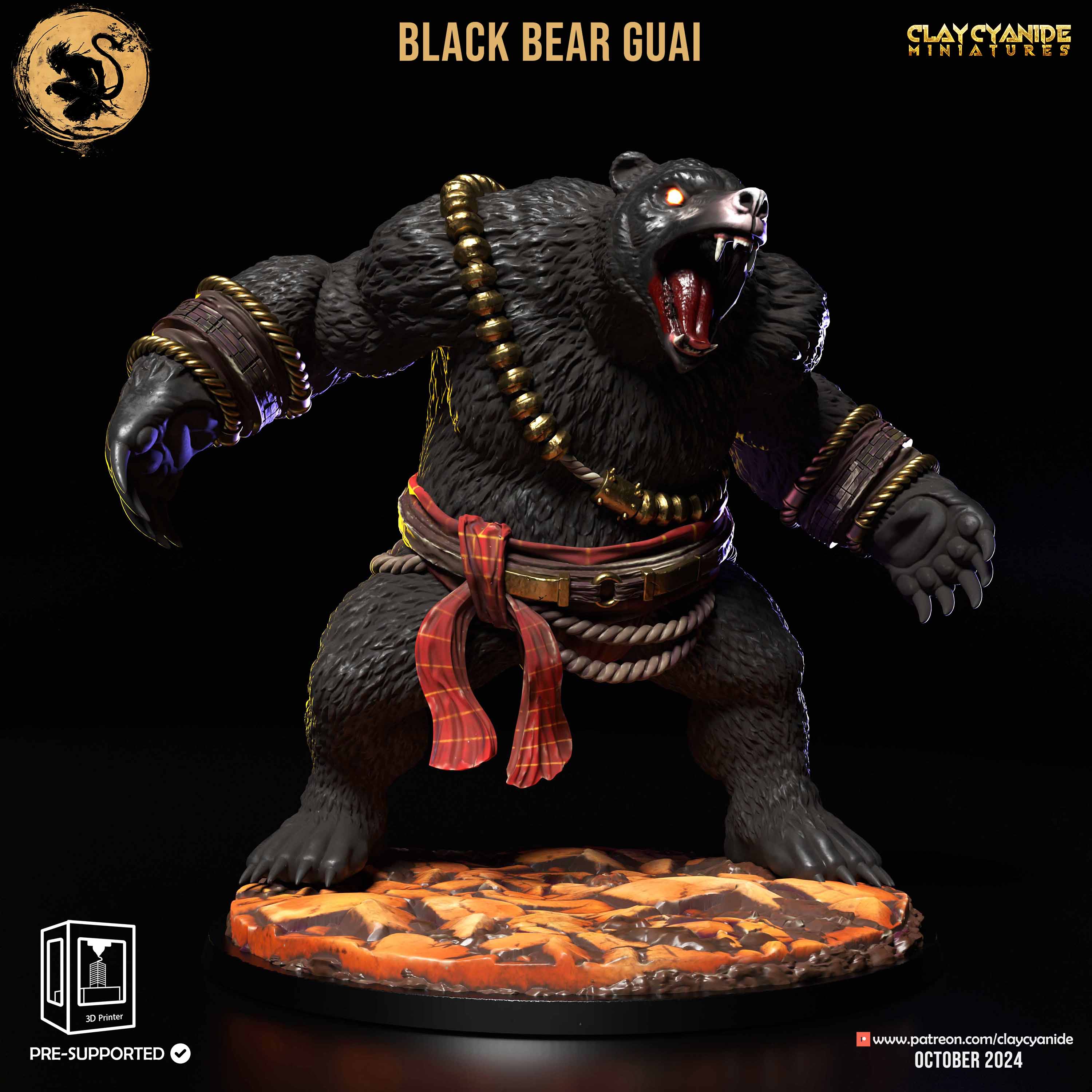 3D Printed Clay Cyanide Black Bear Guai Black Myth Wukong Set 28 32 mm D&D (Online Only)