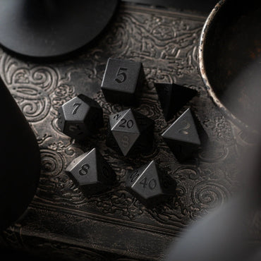 Gemstone Black Night Raised Obsidian Hand Carved DND Dice Set