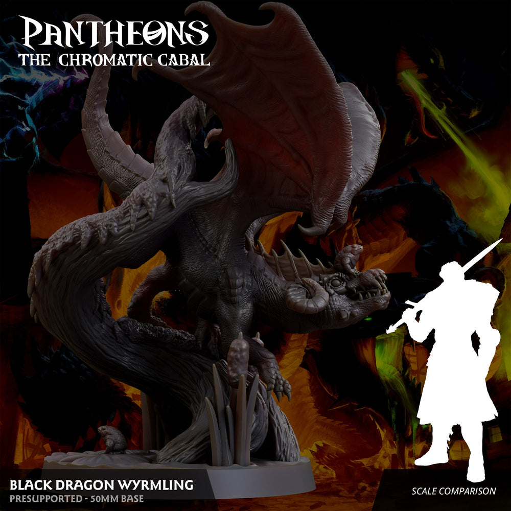 3D Printed Sordane Publishing Wyrmling Black Dragon Pantheons - The Chromatic Cabal 28 32mm D&D (Online Only)