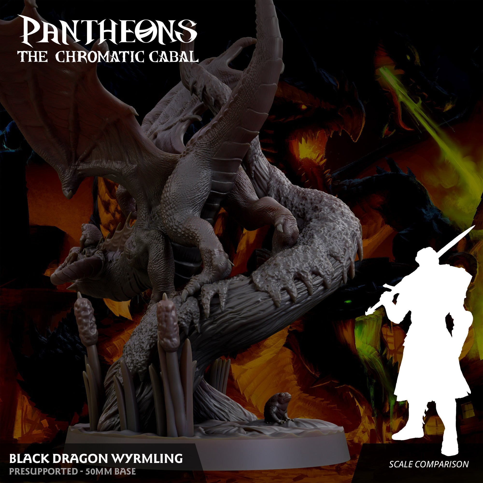 3D Printed Sordane Publishing Wyrmling Black Dragon Pantheons - The Chromatic Cabal 28 32mm D&D (Online Only)