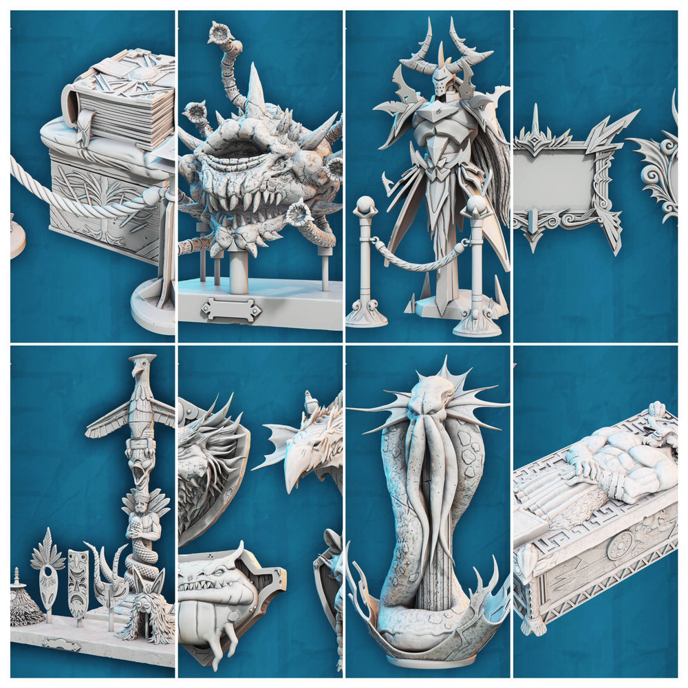 3D Printed STL Miniatures Fantasy Props 2 Museum Set 28 - 32mm War Gaming D&D (Online Only)