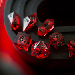 Blood Red Glitter Liquid Core Handmade Resin DND Dice Set (ONLINE ORDER ONLY)