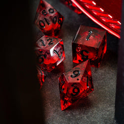 Blood Red Glitter Liquid Core Handmade Resin DND Dice Set (ONLINE ORDER ONLY)