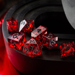 Blood Red Glitter Liquid Core Handmade Resin DND Dice Set (ONLINE ORDER ONLY)