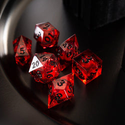 Blood Red Glitter Liquid Core Handmade Resin DND Dice Set (ONLINE ORDER ONLY)