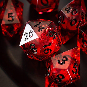 Blood Red Glitter Liquid Core Handmade Resin DND Dice Set (ONLINE ORDER ONLY)