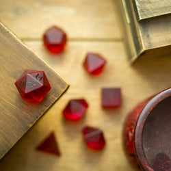 Blood Red Raised Zircon Glass Hand Carved DND Dice Set (ONLINE ORDER ONLY)
