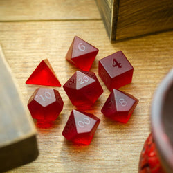 Blood Red Raised Zircon Glass Hand Carved DND Dice Set (ONLINE ORDER ONLY)